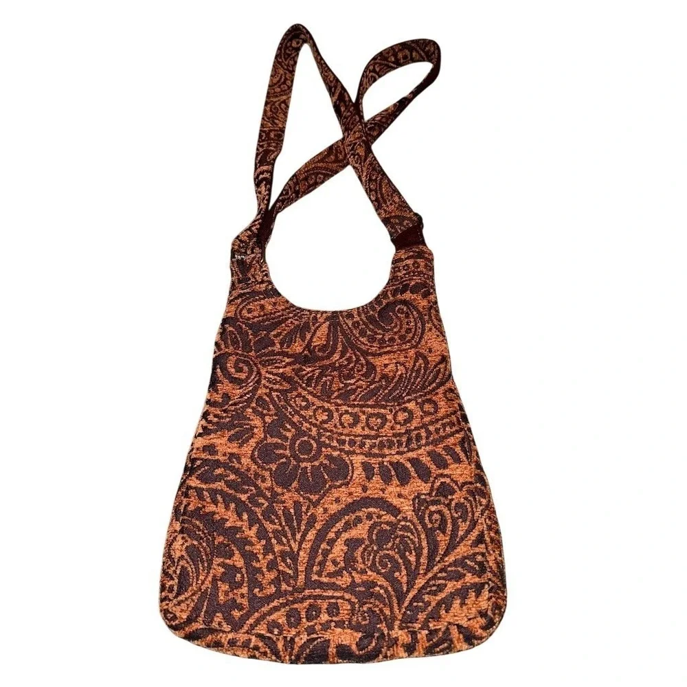 Isabellas Journey Crossbody Shoulder Bag Brown Black Paisley Zip Top floral boho